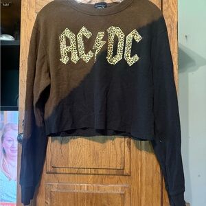 AC/DC Leopard Print Logo Crop Top